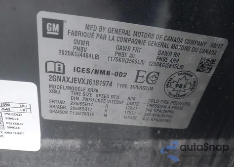 2018 Chevrolet Equinox Lt из США, поврежденный, VIN 2GNAXJEVXJ6181974